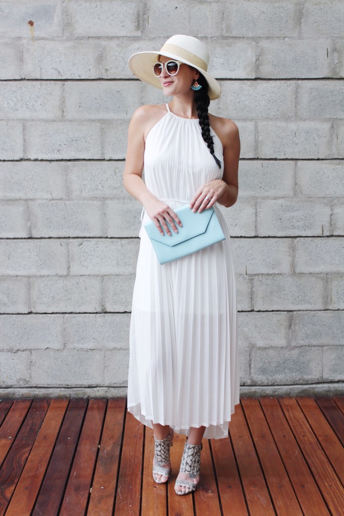 White Pleated Maxi Dress | how to style a maxi dress | how to wear a maxi dress | maxi dress style tips | summer fashion tips | summer outfit ideas | summer style tips | what to wear for summer | warm weather fashion | fashion for summer | style tips for summer | outfit ideas for summer || Dressed to Kill