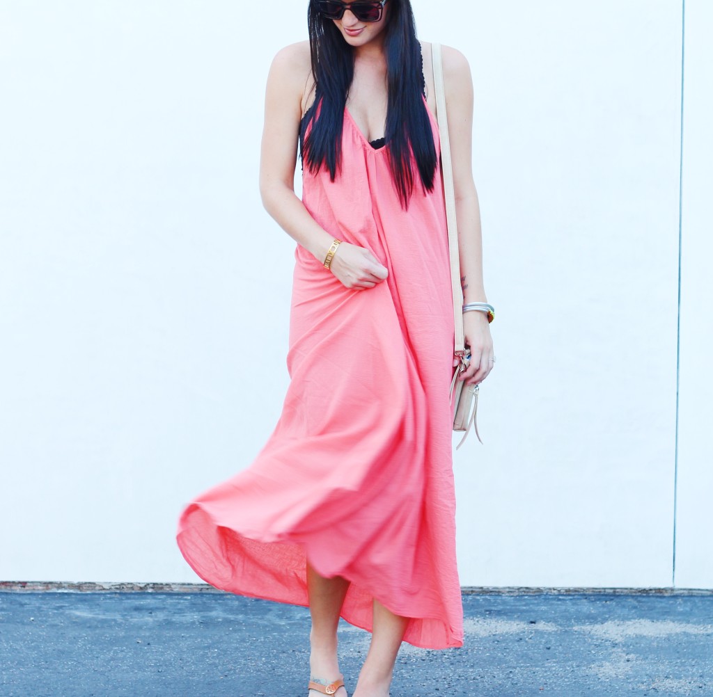 Salmon Maxi Dress | how to style a maxi dress | how to wear a maxi dress | maxi dress style tips | summer fashion tips | summer outfit ideas | summer style tips | what to wear for summer | warm weather fashion | fashion for summer | style tips for summer | outfit ideas for summer || Dressed to Kill